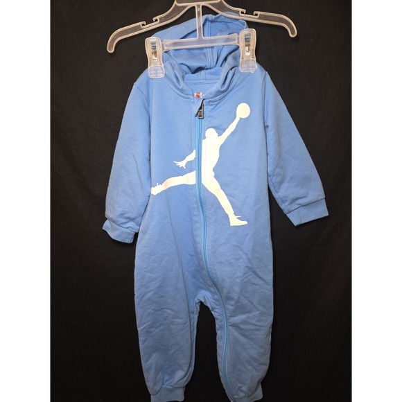 Jordan Other - Nike Air Jordan Romper Full Zip‎ Baby Boy Hooded Coverall Blue White Sz 18M